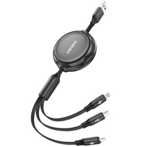CABLE 3 EN 1 RETRACTIL X113 BK 2.4A 1.1MT FONENG