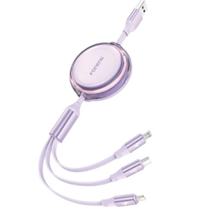 CABLE 3 EN 1 RETRACTIL X113 PURPLE 2.4A 1.1MT FON