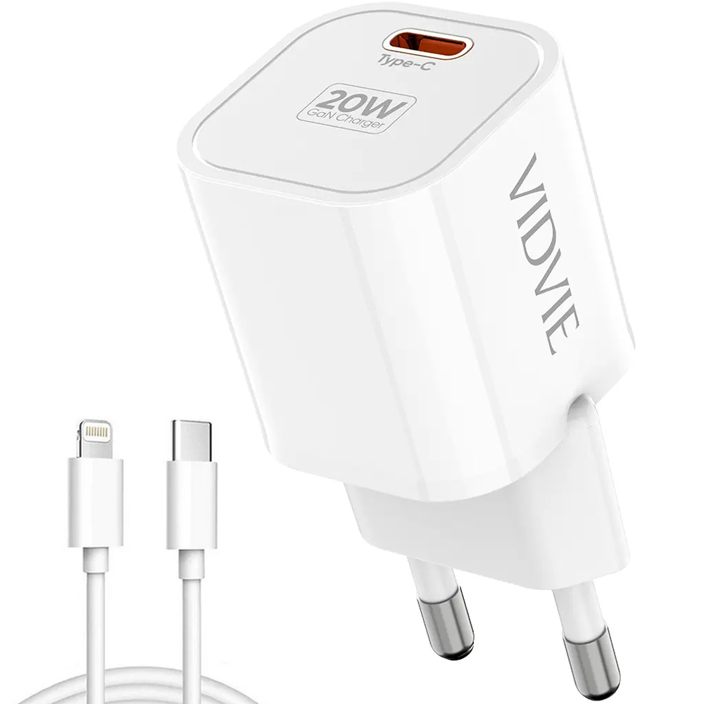 CARGADOR TIPO-C/TIPO-C O TIPO-C/IPHONE PLE253 GAN 20W VIDVIE
