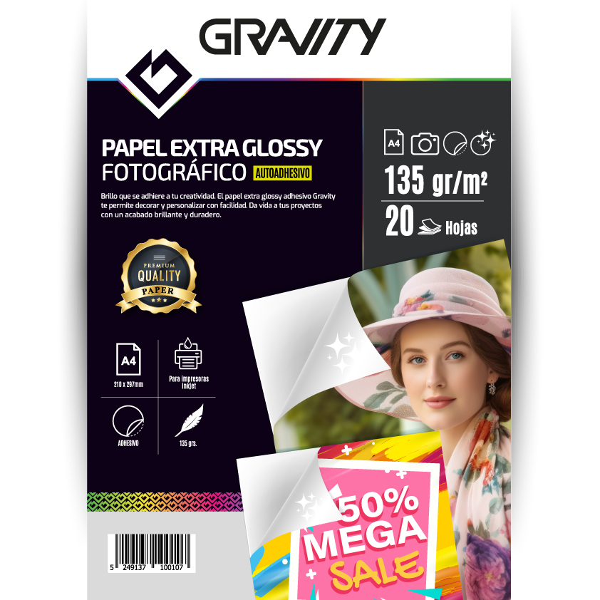 Papel Foto A4 135grs Glossy Autoadhesivo x20