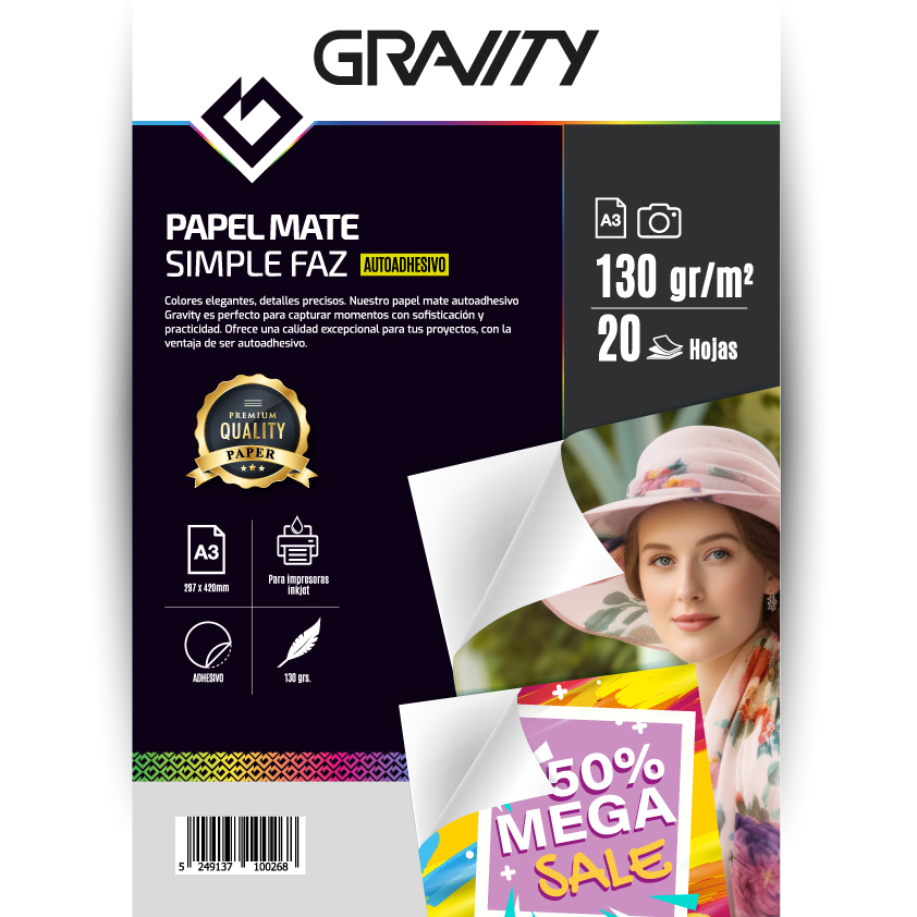 PAPEL FOTO A3 ADHE. 130grs MATTE x20