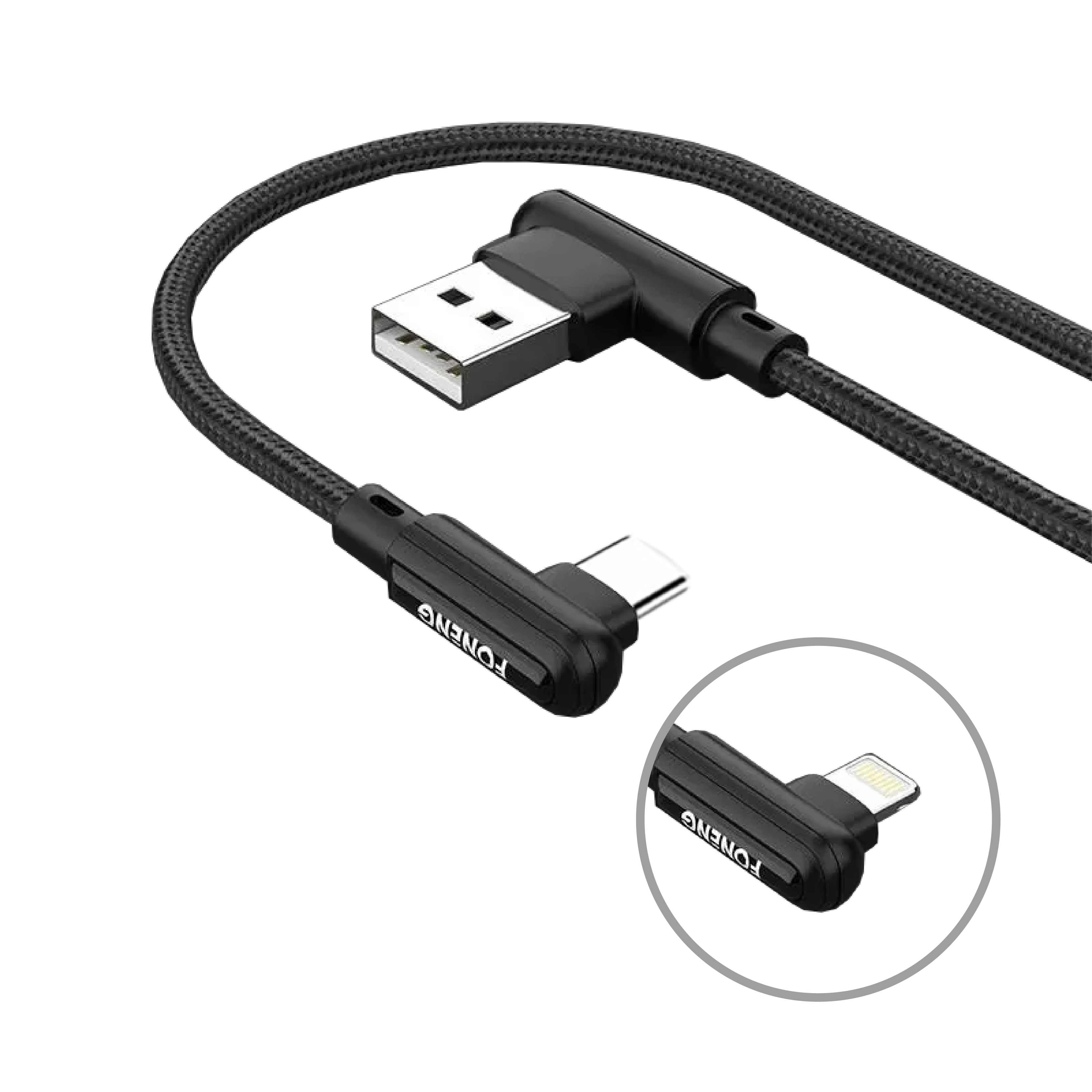 CABLE USB A MICRO / TIPO-C O IPHONE 90 X70 3A 1MT TRENZADO FONENG