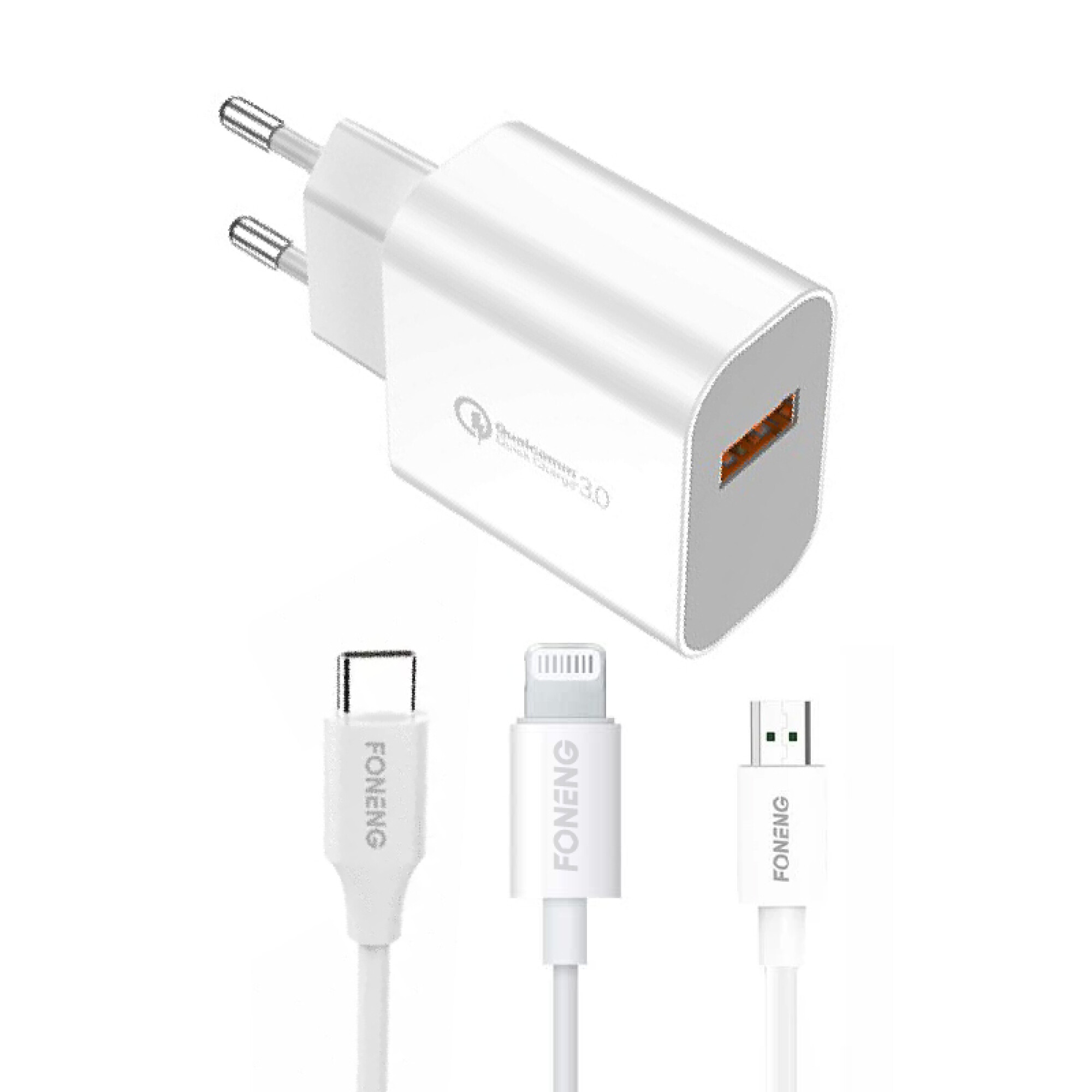 CARGADOR MICRO / TIPO-C O IPHONE EU46 3A USB 3.0 FONENG
